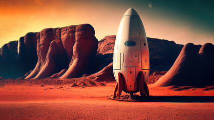 Wall Mural - astronaut on mars the red planet. landscape with desert and mountains, colonization of mars, generat