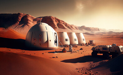 Wall Mural - astronaut on mars the red planet. landscape with desert and mountains, colonization of mars, generat