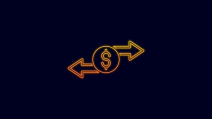 Canvas Print - Glowing neon line Money exchange icon isolated on blue background. Cash transfer symbol. Banking currency sign. 4K Video motion graphic animation