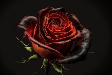 Wall Mural -  a red rose with a black background is shown in this image. Generative AI