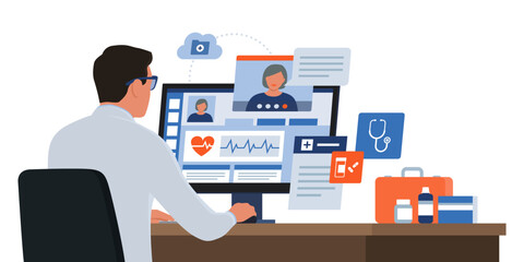 Online doctor talking with a patient on a video call