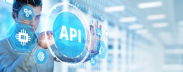 API - Application Programming Interface. Software development tool. Business, modern technology, internet and networking concept.