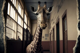 CGI render of tiny giraffe going to school
