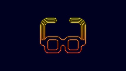 Wall Mural - Glowing neon line Glasses icon isolated on blue background. Eyeglass frame symbol. 4K Video motion graphic animation