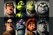 Generative Ai, Generative, Ai, Funny cartoon characters,  in different shapes and postures, cartoon style design for movies, games, cartoons.