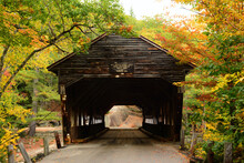 A Fall View Of The Albany Covered Bridge, Built In 1858, New Hampshire.; Albany Covered Bridge, White Mountain National Forest, New Hampshire