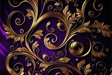  A Purple And Gold Background With A Swirly Design On It's Side And A Purple Background With A Gold Swirl. Generative Ai