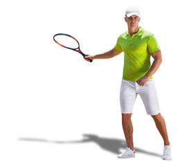 Young male tennis player hitting ball with a tennis racket