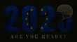 2023 with the colors of the European Union flag, a military helmet and the words 