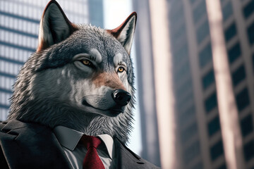 Wall Mural - portrait of a wolf in a suit, ai generated