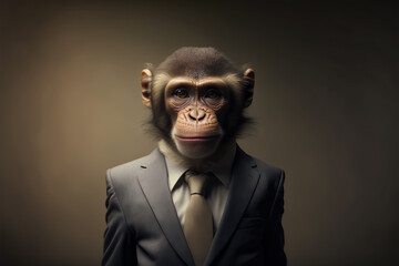 Wall Mural - portrait of a monkey in a suit , ai generated