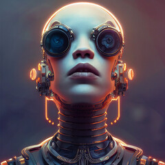 Wall Mural - Woman portrait in futuristic cyberpunk style, illustration