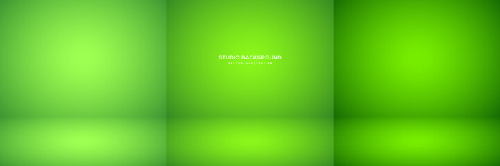 Sticker - Empty green studio abstract backgrounds with spotlight effect. Product showcase backdrop. Stage lighting. Vector illustration