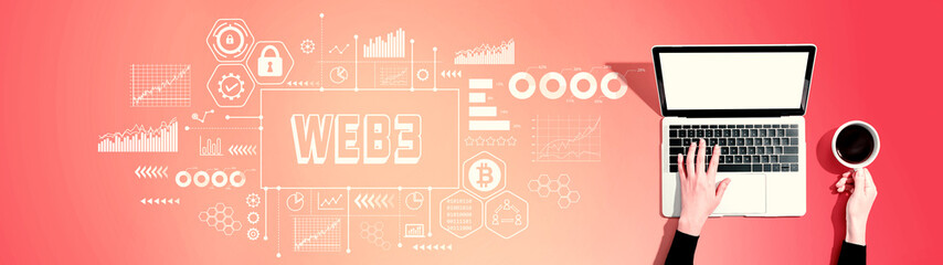 Web3 theme with person using a laptop computer