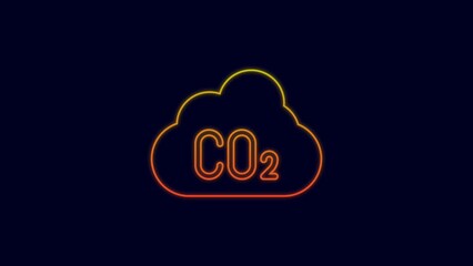 Wall Mural - Glowing neon line CO2 emissions in cloud icon isolated on blue background. Carbon dioxide formula, smog pollution concept, environment concept. 4K Video motion graphic animation