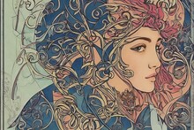 Portrait Of A Woman In Art Nouveau Style, Generative AI