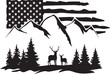 vector deer, forest, American flag