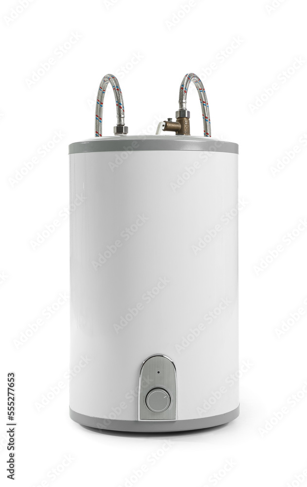 Modern electric boiler on white background