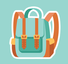 Cute Backpack Icon. Stylish And Fashionable Green Bag With Brown Leather Straps. Trend And Promotion Poster Or Banner For Online Store. Aesthetics And Elegance. Cartoon Flat Vector Illustration
