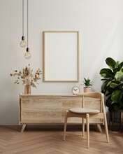 Mockup Frame In Living Room Interior With Chair And Decor,Scandinavian Style.