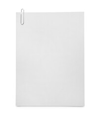 Sticker - Blank sheets of paper with clip on white background, top view