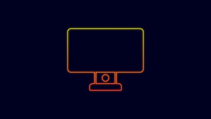 Poster - Glowing neon line Computer monitor icon isolated on blue background. PC component sign. 4K Video motion graphic animation