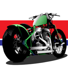 Green Classic Big Motorbike Illustration Vector 