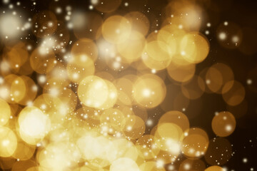 Wall Mural - Beautiful Gold Bokeh Abstract Background. Celebration Christmas Festive New Year Theme, Xmas Holiday. Glitter Bokeh Defocused Lights, Dust and Stars. Golden with Dark or Black.