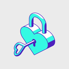 Love lock isometric vector icon illustration