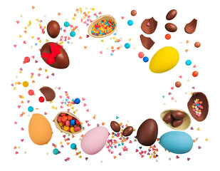 Wall Mural - Delicious chocolate easter eggs and bunny