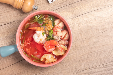 Poster - Red Sauce Noodle Soup called Yentafo Noodle, a popular Thai dish.