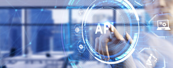 API - Application Programming Interface. Software development tool. Business, modern technology, internet and networking concept.