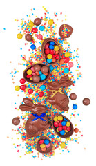 Wall Mural - Delicious chocolate easter eggs and bunny