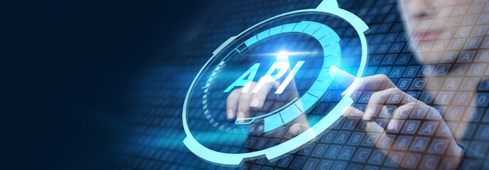 API - Application Programming Interface. Software development tool. Business, modern technology, internet and networking concept.