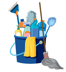 Wall Mural - Cleaning tools and equipments in bucket