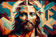 An exquisite, beautiful, colorful drawing of Jesus Christ. For interior design, books, notebooks, t-shirts, posters.