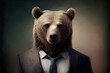 © viperagp - Portrait of bear in a business suit, generative ai
