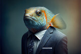 Portrait of fish in a business suit, generative ai