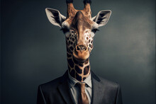 Portrait Of Giraffe In A Business Suit, Generative Ai