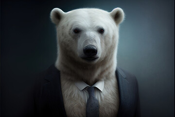 Wall Mural - Portrait of polar bear in a business suit, generative ai