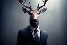 Portrait Of Deer In A Business Suit, Generative Ai