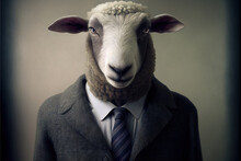 Portrait Of Sheep In A Business Suit, Generative Ai