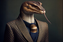 Portrait Of Snake In A Business Suit, Generative Ai