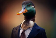 Portrait Of Duck In A Business Suit, Generative Ai