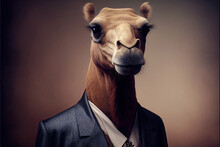 Portrait Of Camel In A Business Suit, Generative Ai