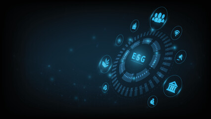 Wall Mural - sustainable business on networked connection vector illustration on blue color background. esg icon 
