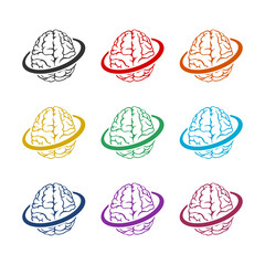 Wall Mural - Brain logo icon isolated on white background. Set icons colorful