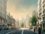 Fototapeta Londyn - Generative AI,empty road amidst buildings in city