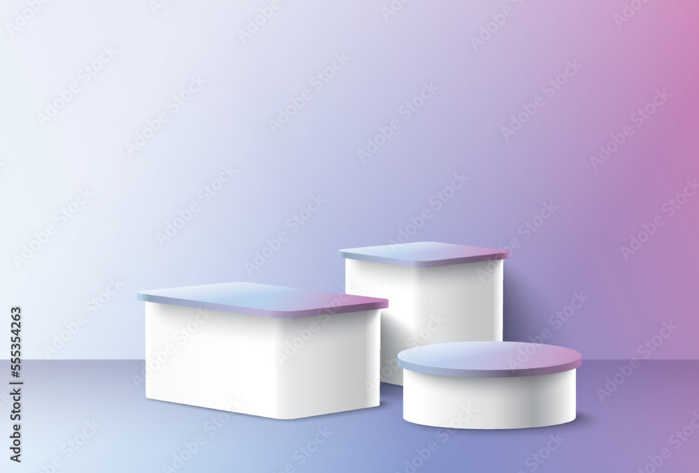 Abstract 3D room with realistic cylinder pedestal stand podium. Minimal ...