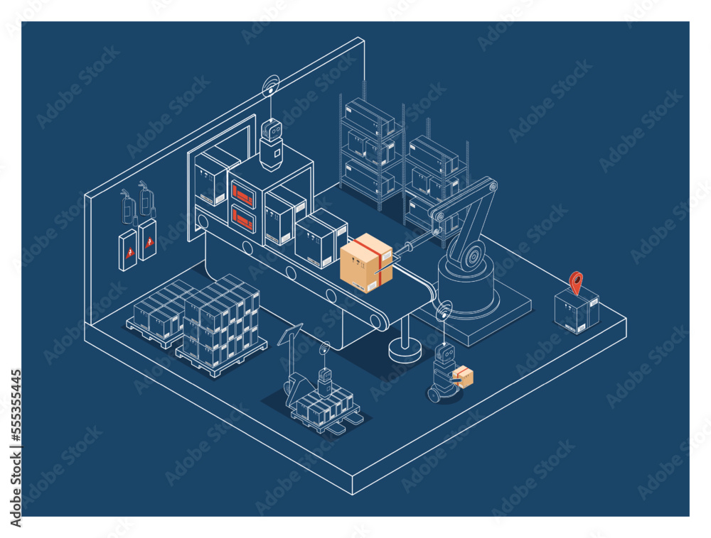 3D isometric automated warehouse robots and Smart warehouse technology ...